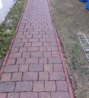 Gehweg nach unserer Steinreinigung — Moos und Algen entfernt, Ursprungsfarbe zurück
